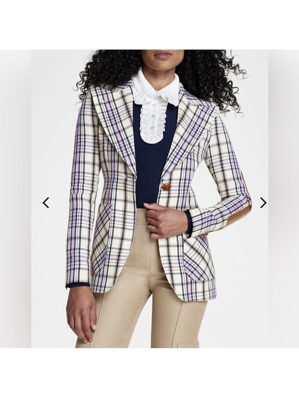 SMYTHE Patch Pocket Birkin Blazer Summer blazer cream & black & pink Plaid sz 2